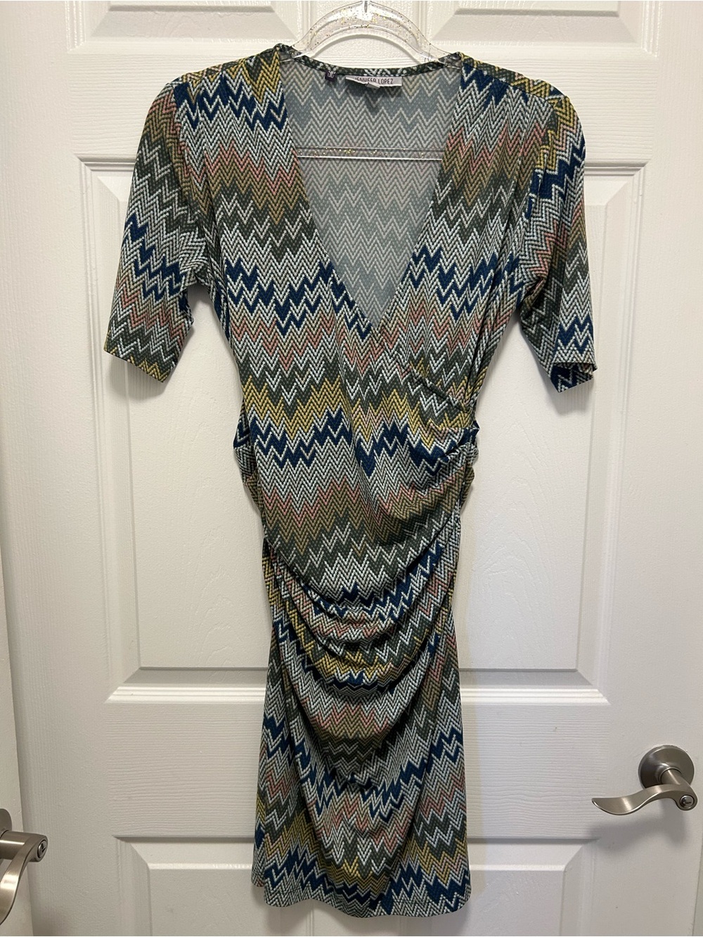Jennifer Lopez Chevron Wrap Midi Dress in Navy, Olive, Rust
